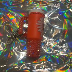 Handmade Orange rhinestone tumbler keychain
